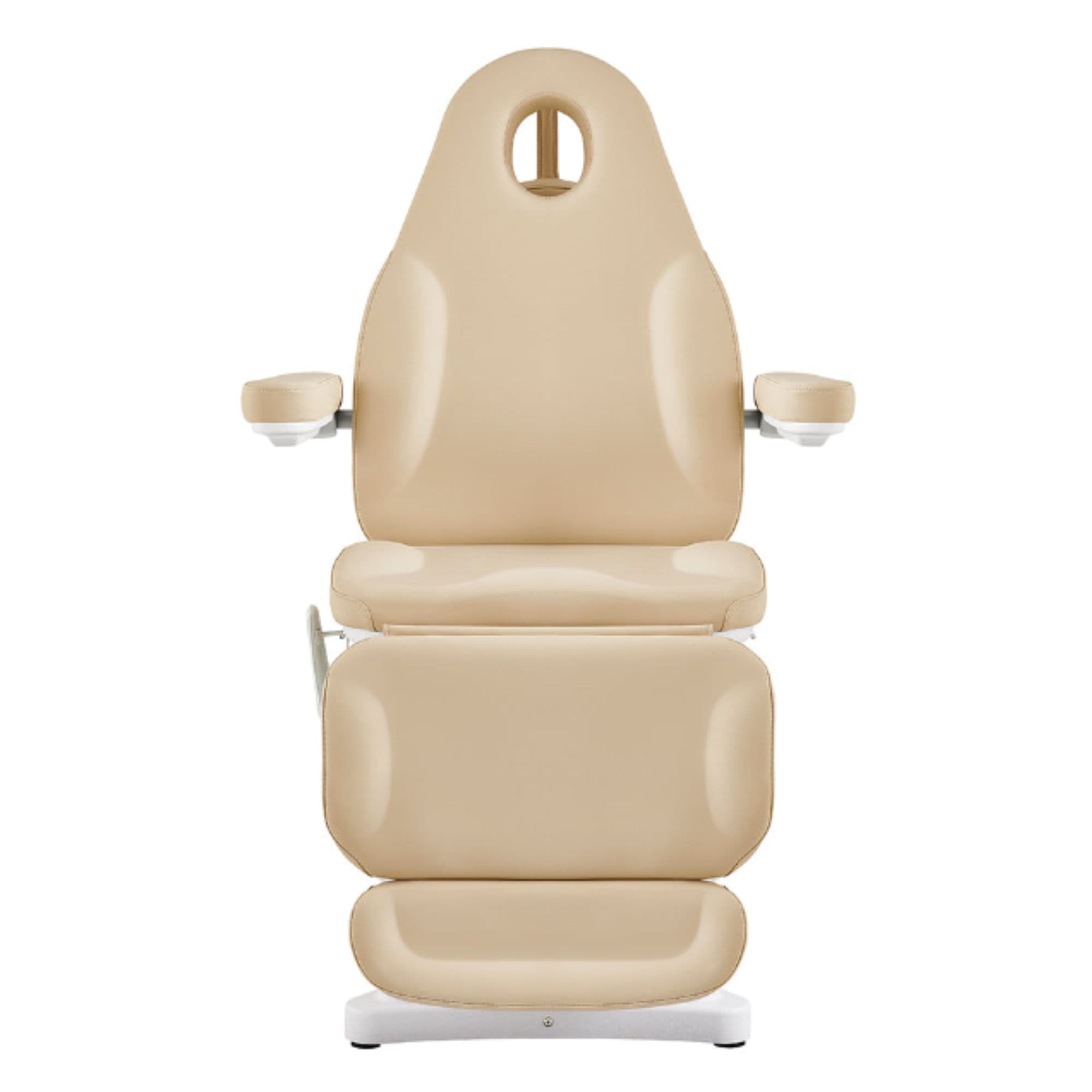 Bellucci 3-Motors Electric Treatment Chair Beige Front View With Face Hole On White Background