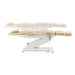 Bellucci 3-Motors Electric Treatment Chair Beige Side View Demonstrating Fully Reclined And Height Adjustment Positions On White Background