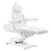 Bellucci 3-Motors Electric Treatment Chair White Front Angled View Demonstrating Recline Extended And Footrest Position On White Background