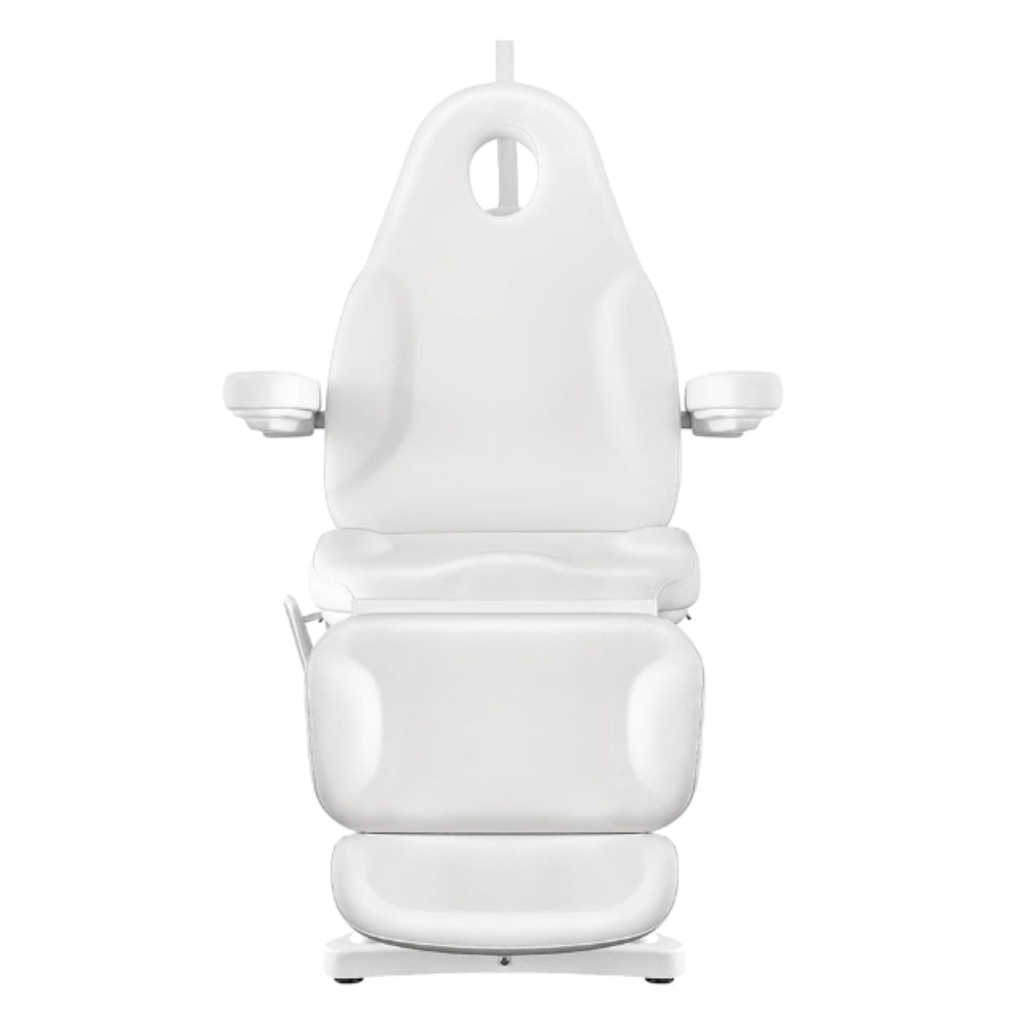 Bellucci 3-Motors Electric Treatment Chair White Front View Showing A Face Hole On White Background