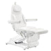 Bellucci 3-Motors Electric Treatment Chair White Side Angled View With Fully Extended Leg Rest On White Background