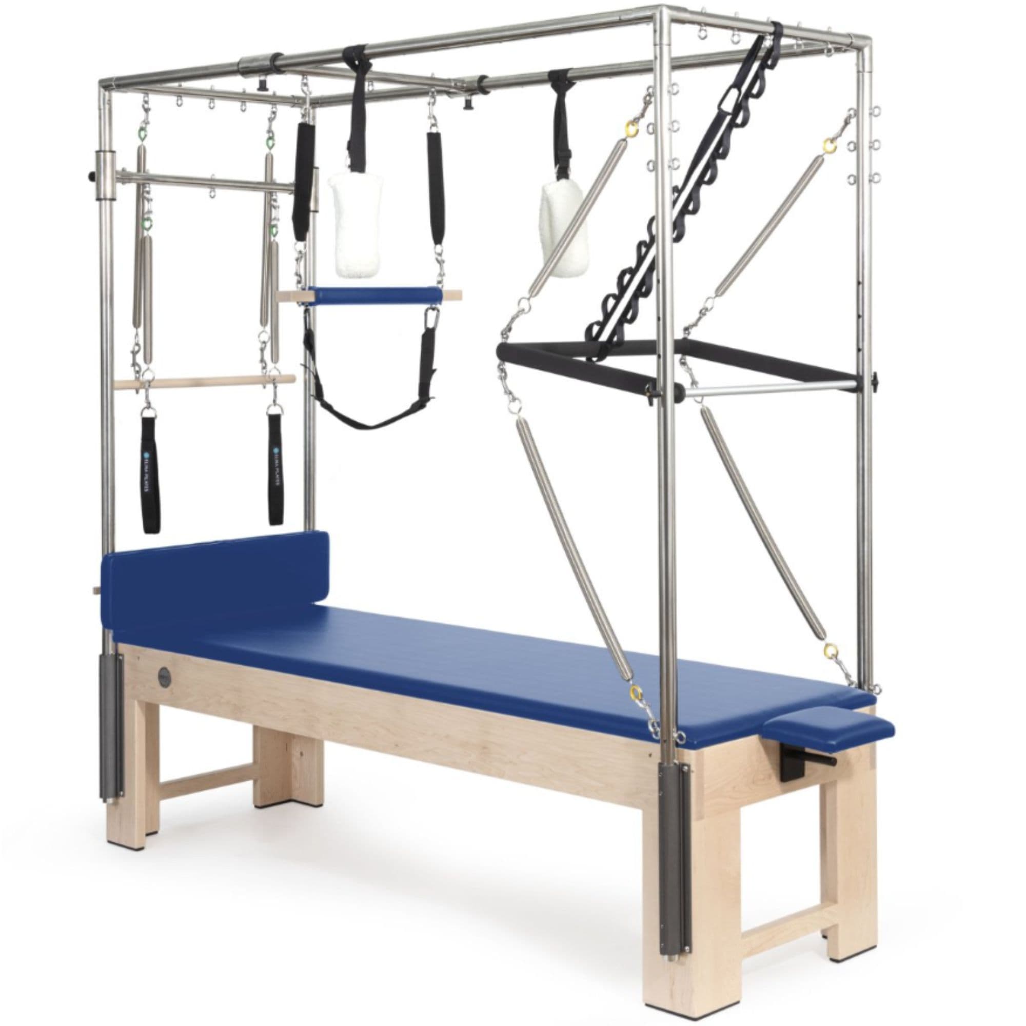 Cadillac Trapeze Table Blue Variant Front Angled View Showing Full Tower Attachment On White Background