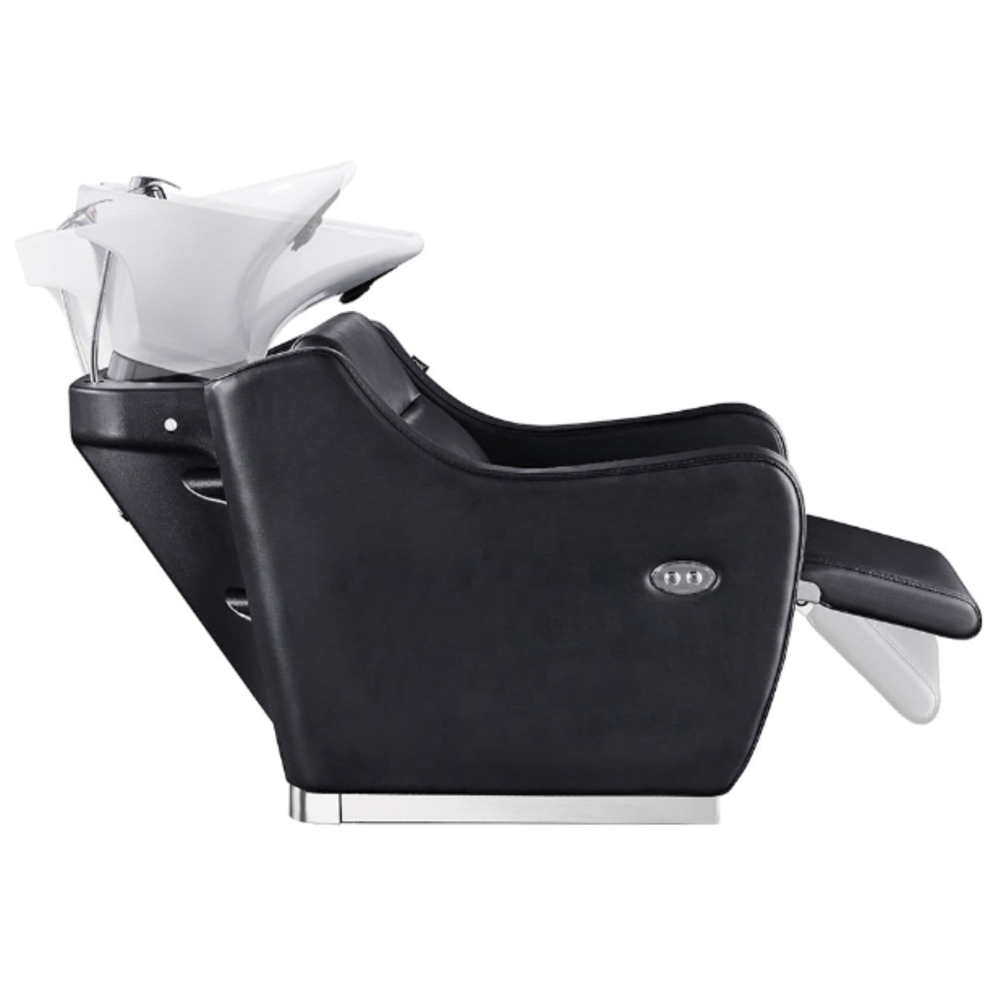 Callisto Electric Shampoo Station Black Side View With A Demonstration On How to Adjust The Wash Shampoo Station And Leg Rest