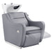 Callisto Electric Shampoo Station Gray Front Angled View Of White Single Shampoo Wash Station With Blurred Leg Rest Demonstration