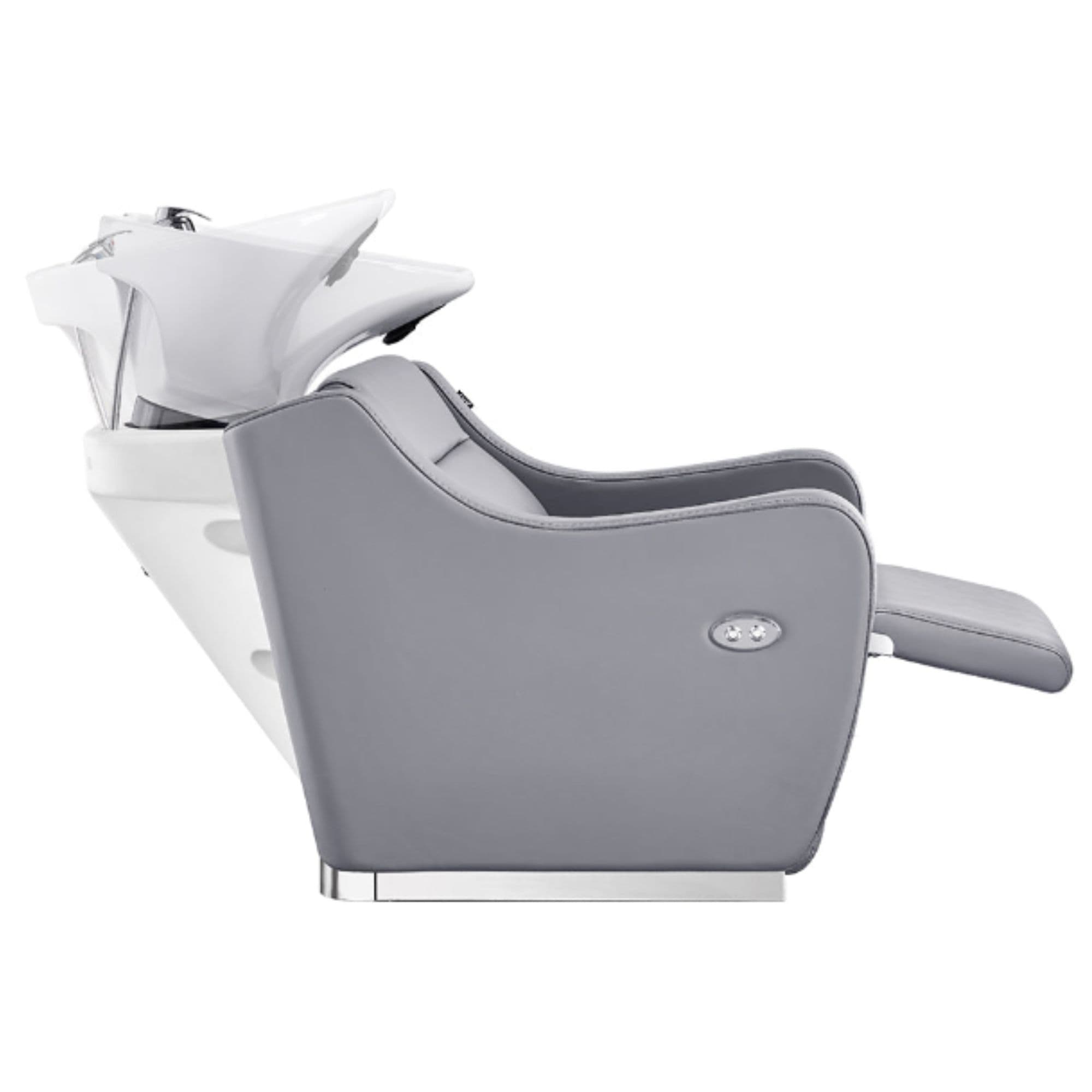 Callisto Electric Shampoo Station Gray Side View With A Demonstration On How to Adjust The Wash Shampoo Station And Leg Rest