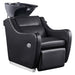 Callisto Motorized Shampoo Backwash Station Black Front Angled View Of Black Single Shampoo Wash Station On White Clean Background