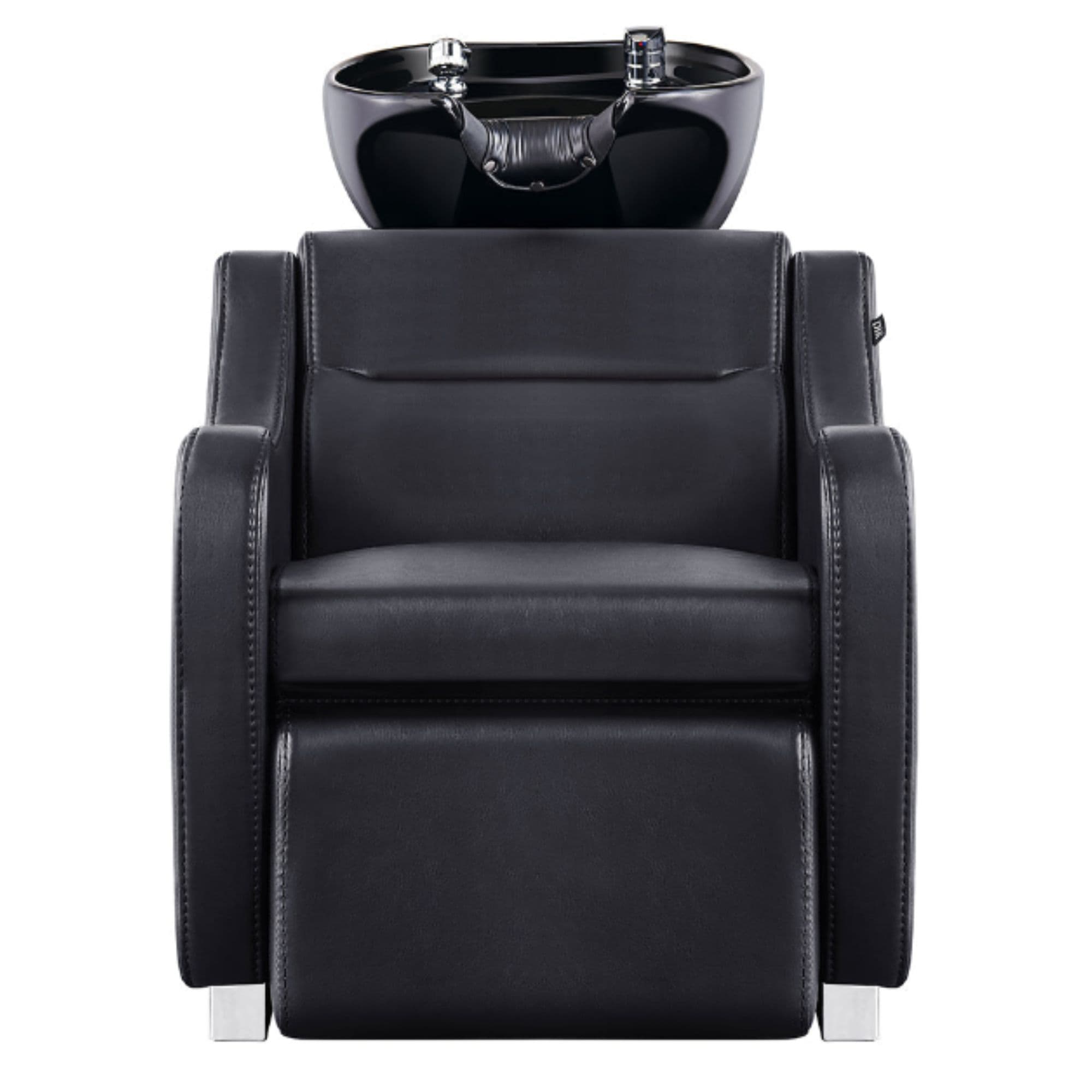 Callisto Motorized Shampoo Backwash Station Black Front View Of Black Single Shampoo Wash Station With White Clean Background