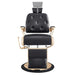 Cavalier Golden Barber Chair Black Variant Front View Demonstrating Pull Out Headrest Range On White Background