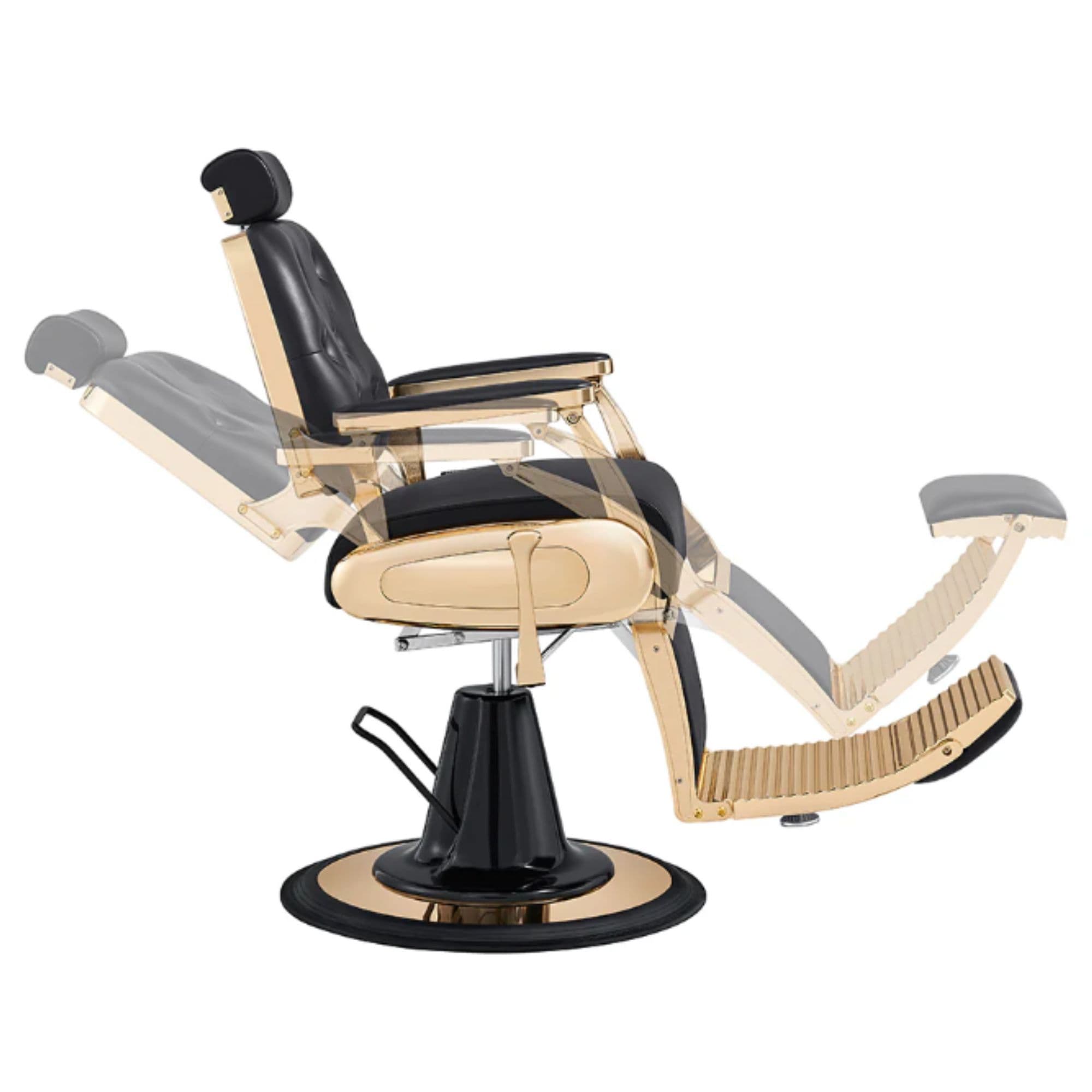 Cavalier Golden Barber Chair Black Variant Side View Demonstrating Swing Adjustment On White Background