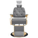 Cavalier Golden Barber Chair Gray Variant Front View Demonstrating Pull Out Headrest Range On White Background