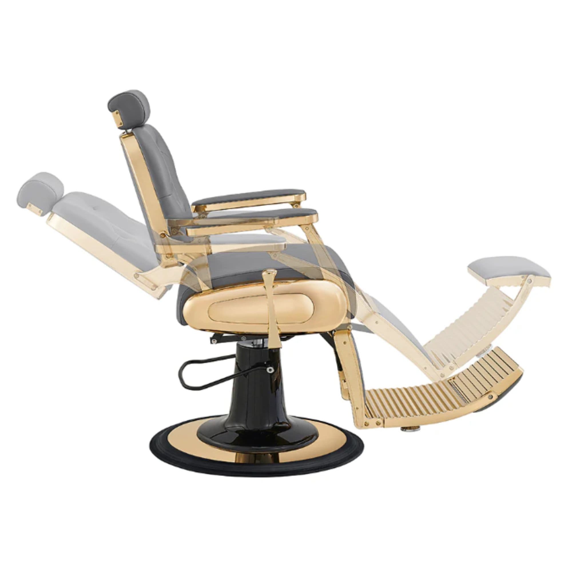Cavalier Golden Barber Chair Gray Variant Side View Demonstrating Swing Adjustment On White Background