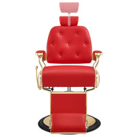 Thumbnail for Cavalier Golden Barber Chair Red Variant Front View Demonstrating Pull Out Headrest Range On White Background