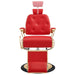 Cavalier Golden Barber Chair Red Variant Front View Demonstrating Pull Out Headrest Range On White Background