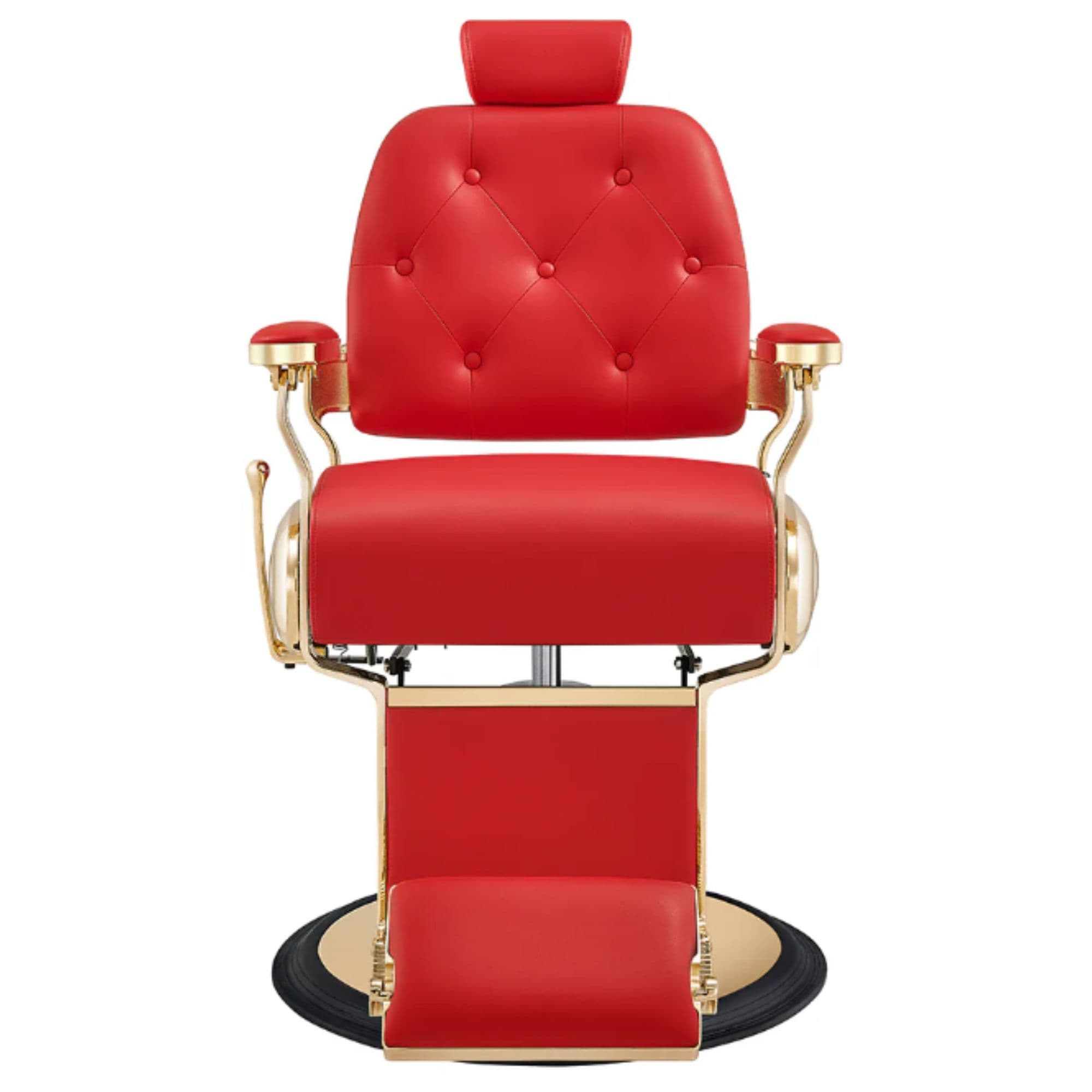 Cavalier Golden Barber Chair Red Variant Front View On White Background