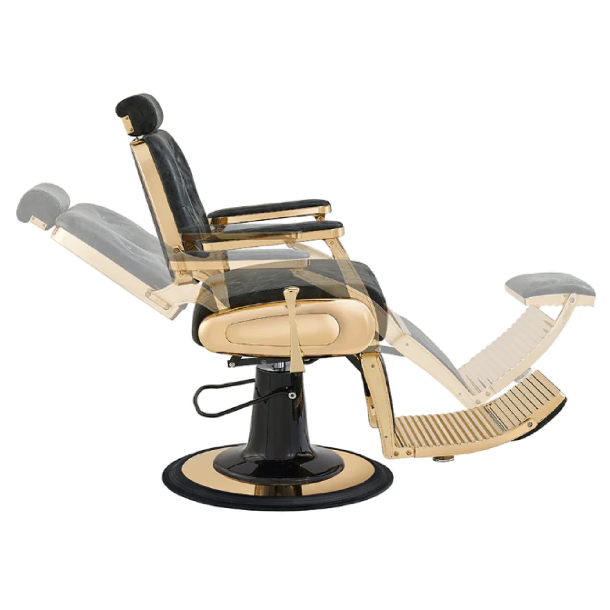 Cavalier Golden Barber Chair Vintage Black Variant Side View Demonstrating Swing Adjustment On White Background