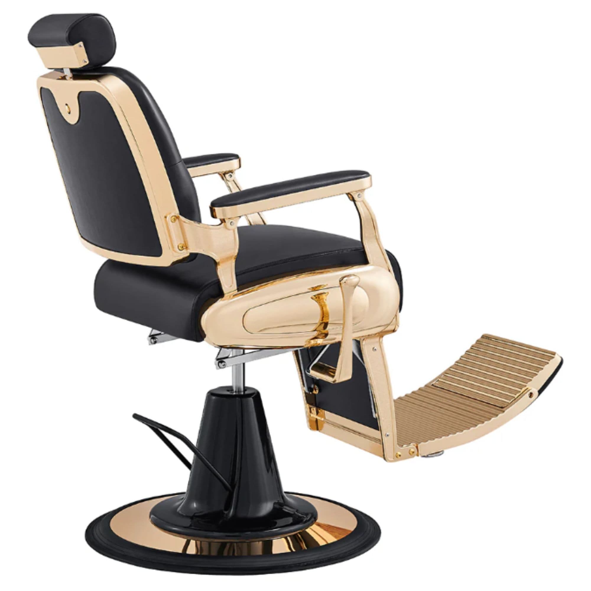 Cavalier Luxury Golden Barbershop Chair Black Variant Rear Angled View On White Background