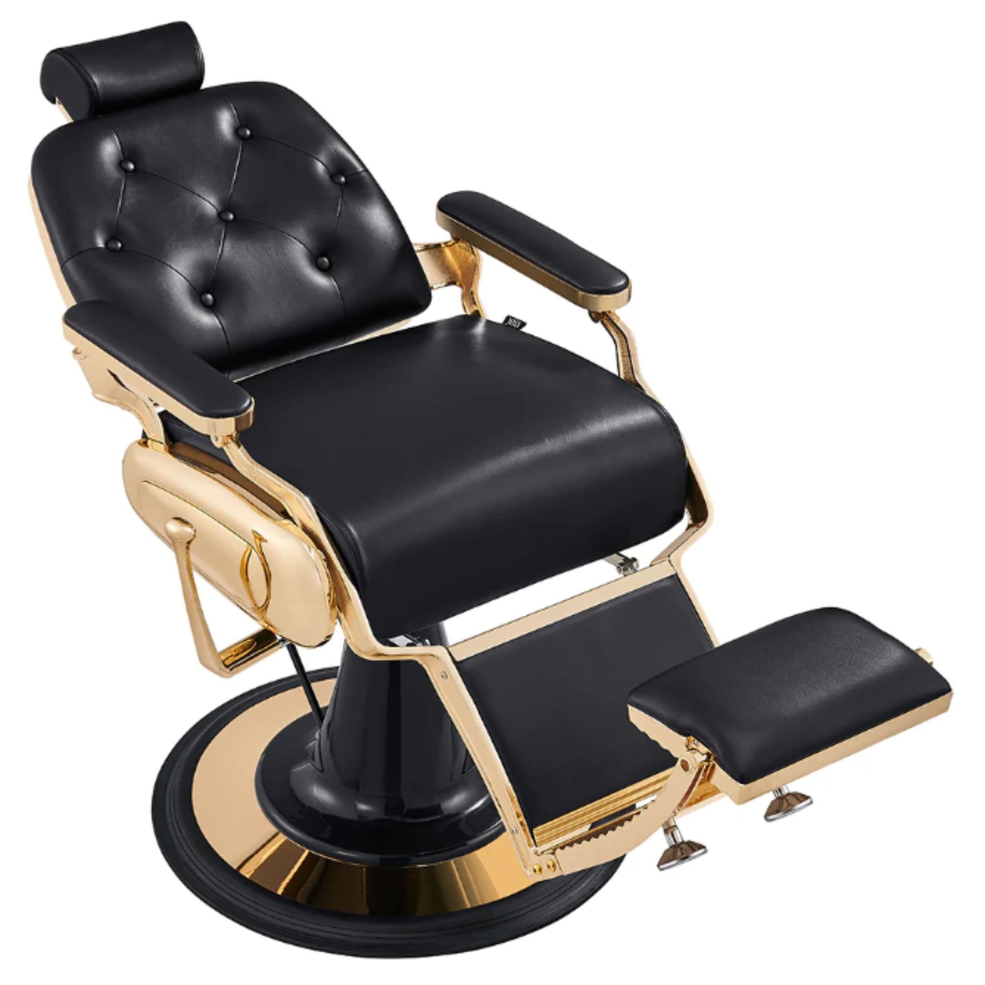 Cavalier Luxury Golden Barbershop Chair Black Variant Top Angled View On White Background