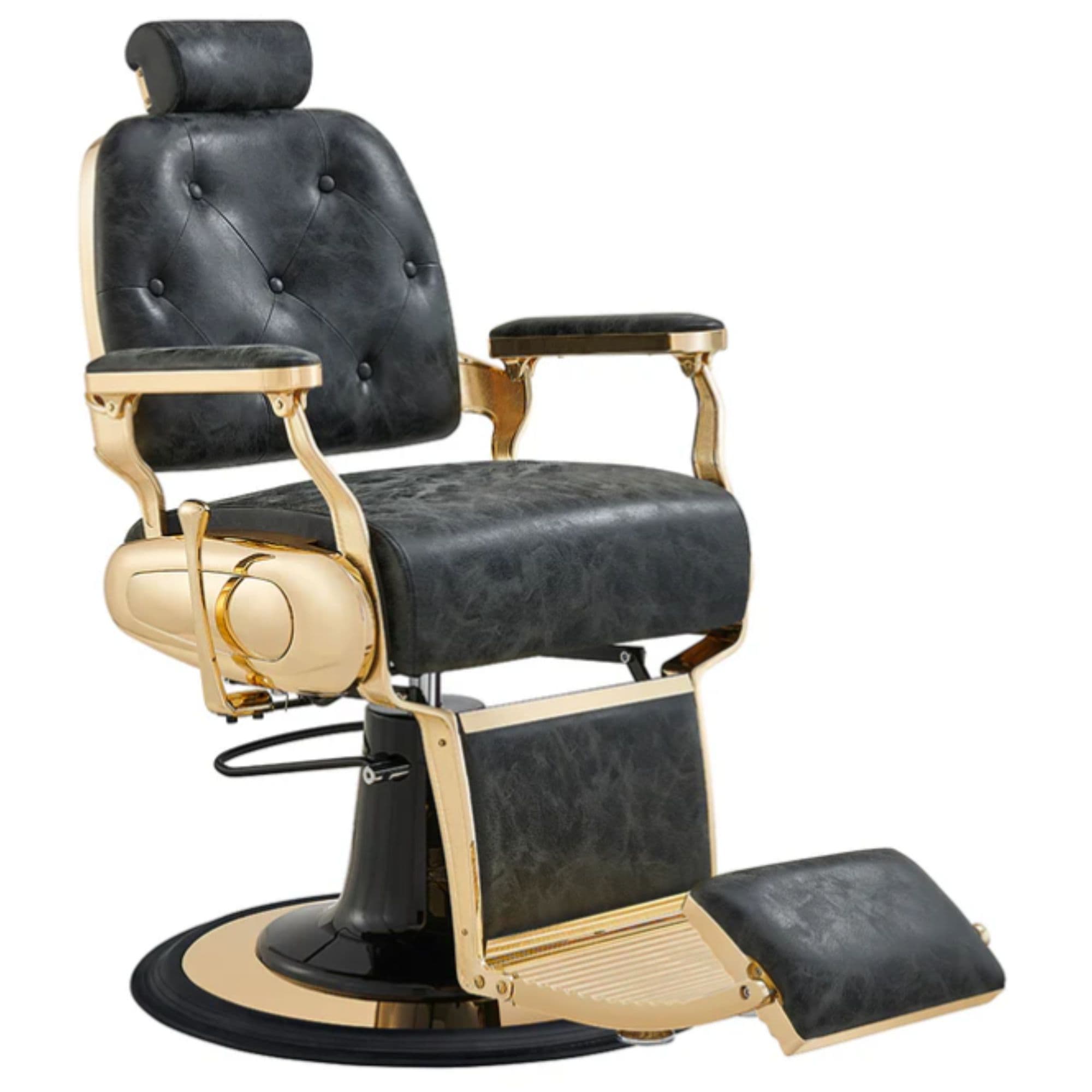 Cavalier Luxury Golden Barbershop Chair Vintage Black Variant Front Angled View On White Background