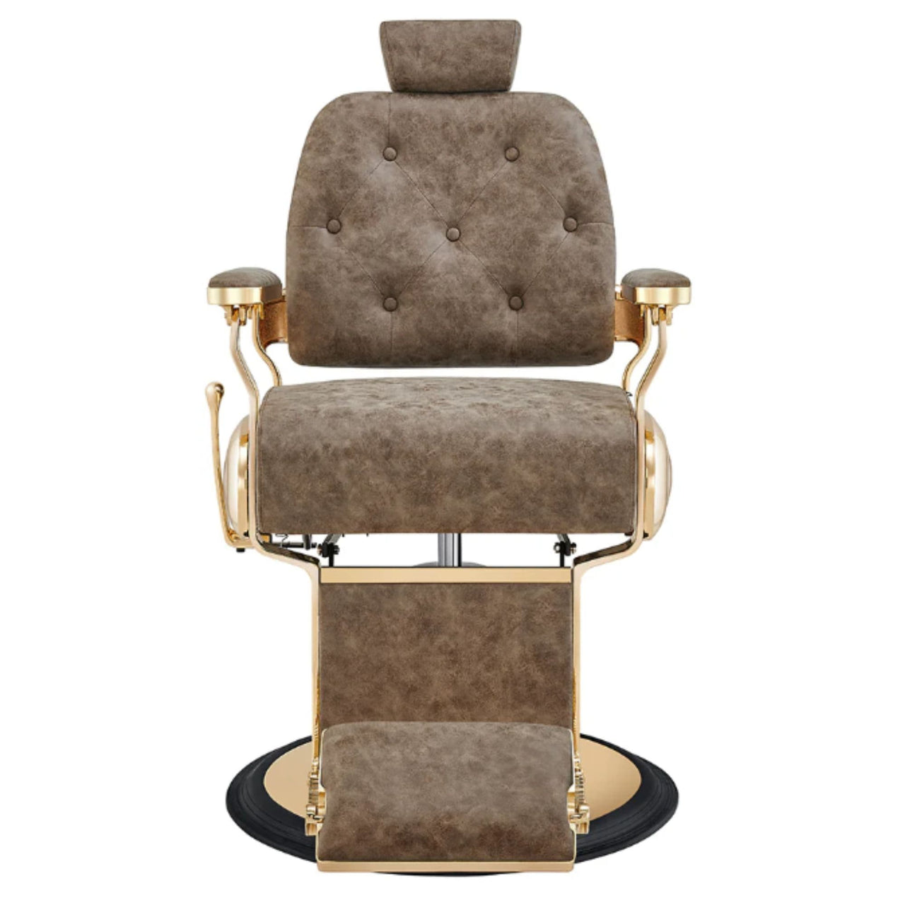 Cavalier Luxury Golden Barbershop Chair Vintage Brown Variant Front View On White Background