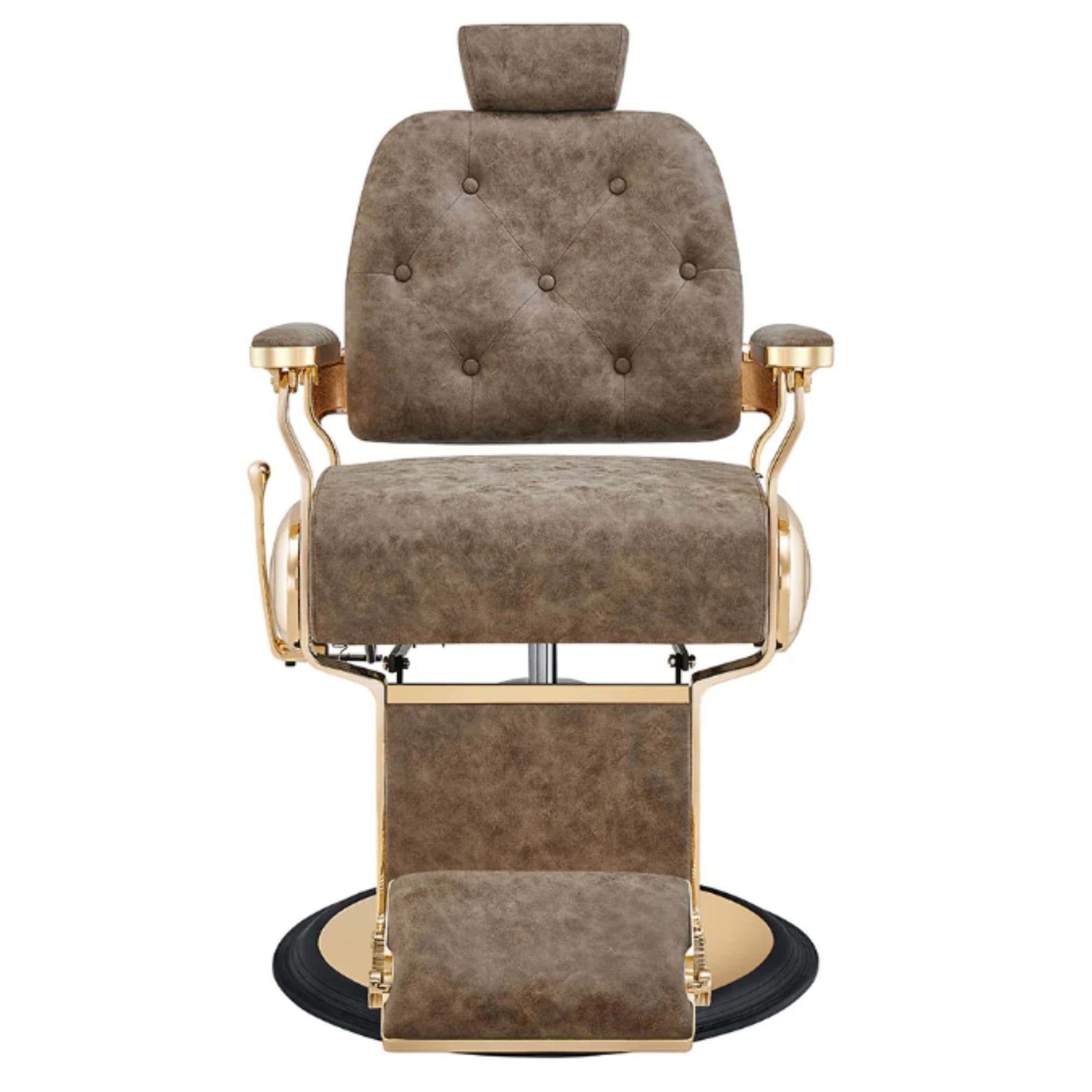 Cavalier Luxury Golden Barbershop Chair Vintage Brown Variant Front View On White Background