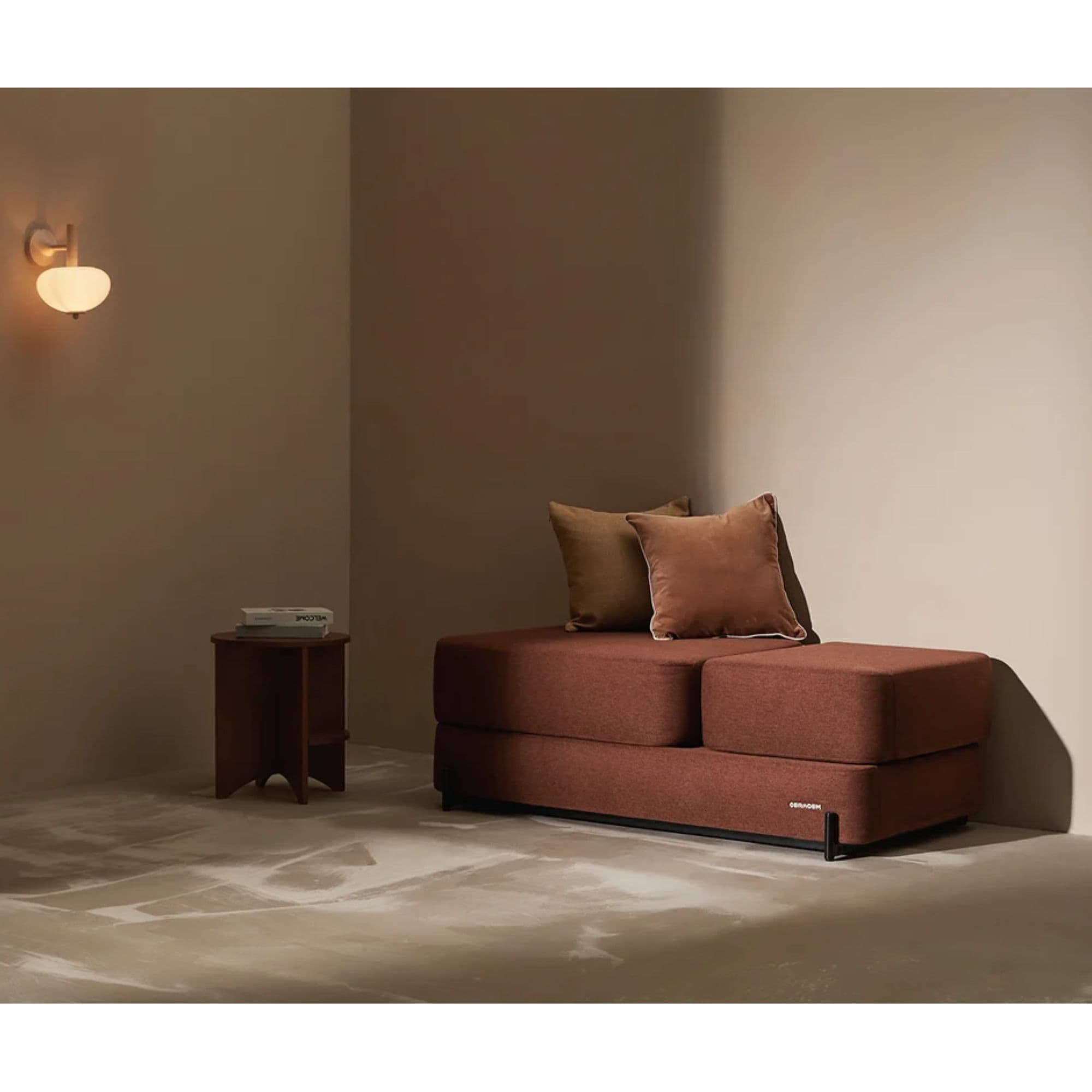 Ceragem Master S4 Massage Lounger Brown Variant In Warm Minimalist Modern Living Space With Side Table And Light
