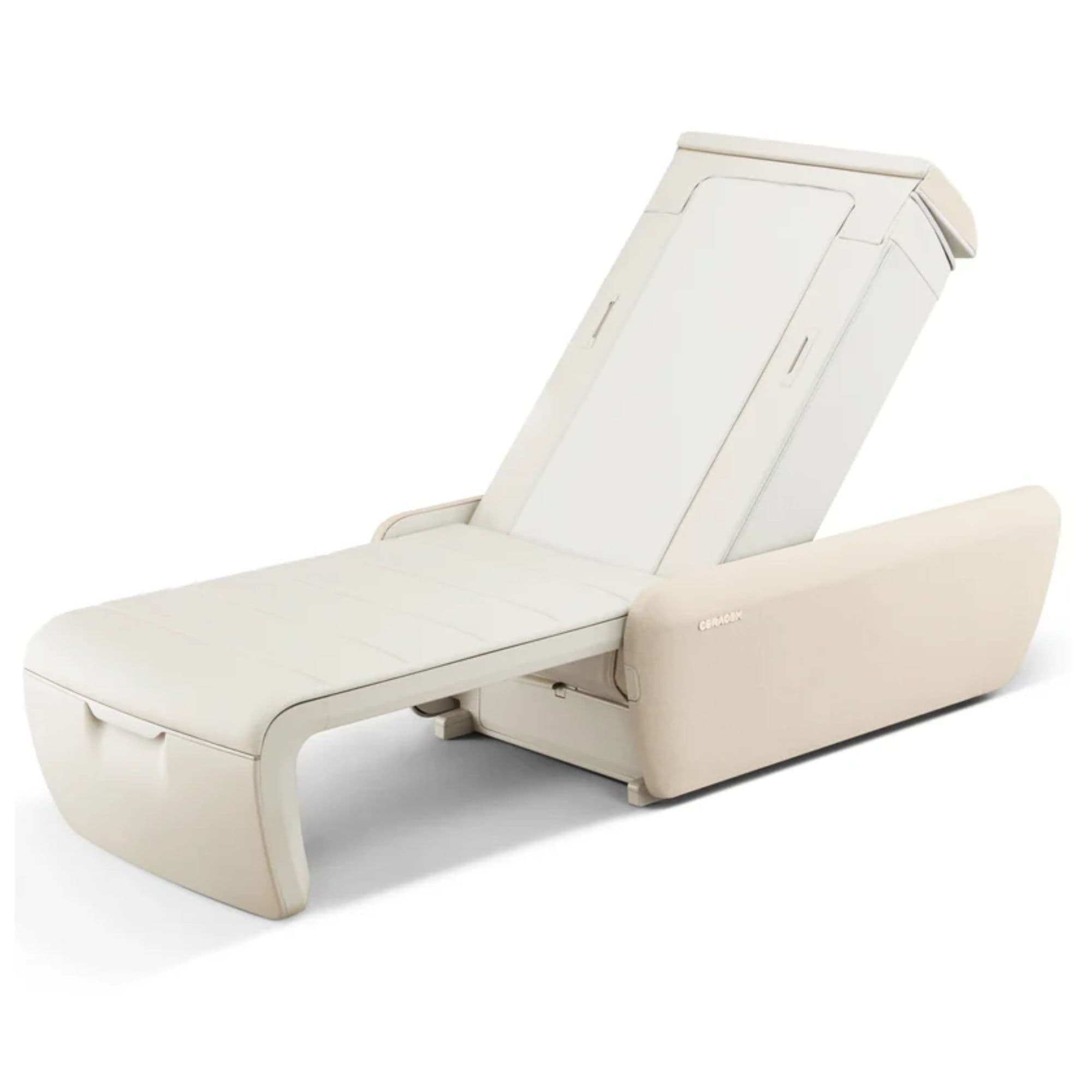 Ceragem V9 Front Angled View Of Beige Variant In Reclined Position On White Background