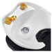 DIR Bella V Gold Reclining Salon Shampoo Massage Chairs Close-Up View Of Black Sink Faucet And Drain System