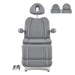 DIR Ink 3-Motors Medical Spa Chair Gray Variant Front View With Pulled out Headrest And Different Options On White Background