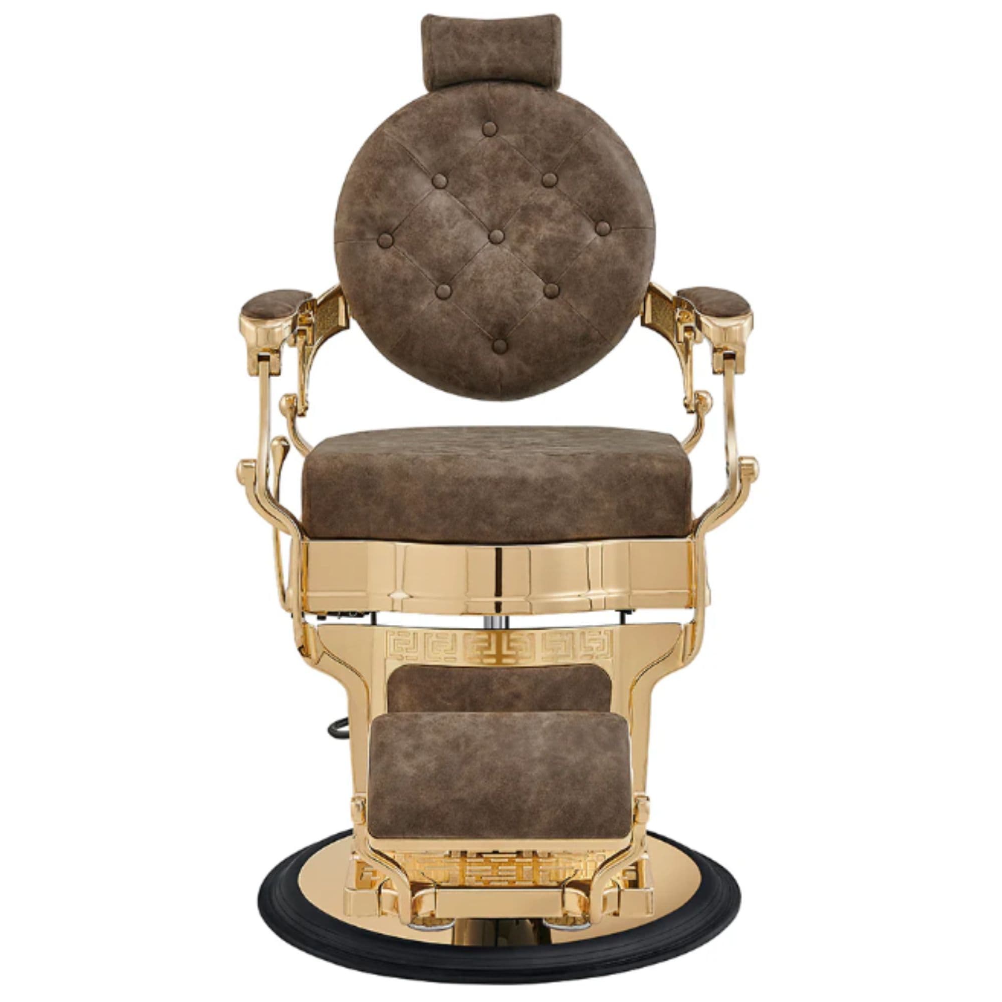 DIR Princeton Gold Barber Chair Vintage Brown Variant Front View On White Background
