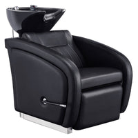 Thumbnail for DIR Anode Salon Shampoo Chair with Adjustable Leg Black Front Angled View With  Black Single Wash Sink On Clean Background