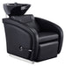DIR Anode Salon Shampoo Chair with Adjustable Leg Black Front Angled View With  Black Single Wash Sink On Clean Background