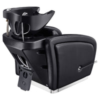 Thumbnail for DIR Anode Salon Shampoo Chair with Adjustable Leg Black Rear View With Black Single Wash Sink Assembly On Clean Background