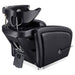 DIR Anode Salon Shampoo Chair with Adjustable Leg Black Rear View With Black Single Wash Sink Assembly On Clean Background