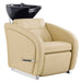 DIR Anode Salon Shampoo Chairs with Adjustable Leg Beige Front Angled View With White Single Sink On Clean Background