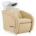 DIR Anode Salon Shampoo Chairs with Adjustable Leg Beige Front Angled View With White Single Sink On Clean White Background