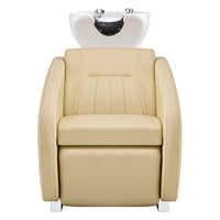 Thumbnail for DIR Anode Salon Shampoo Chairs with Adjustable Leg Beige Front View With White Single Sink On Clean White Background