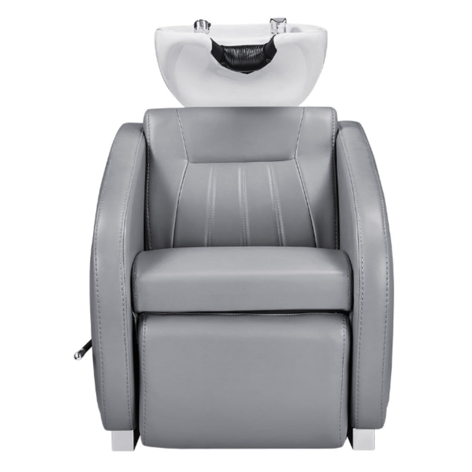 DIR Anode Salon Shampoo Chairs with Adjustable Leg Gray Front View With White Single Sink On White Background