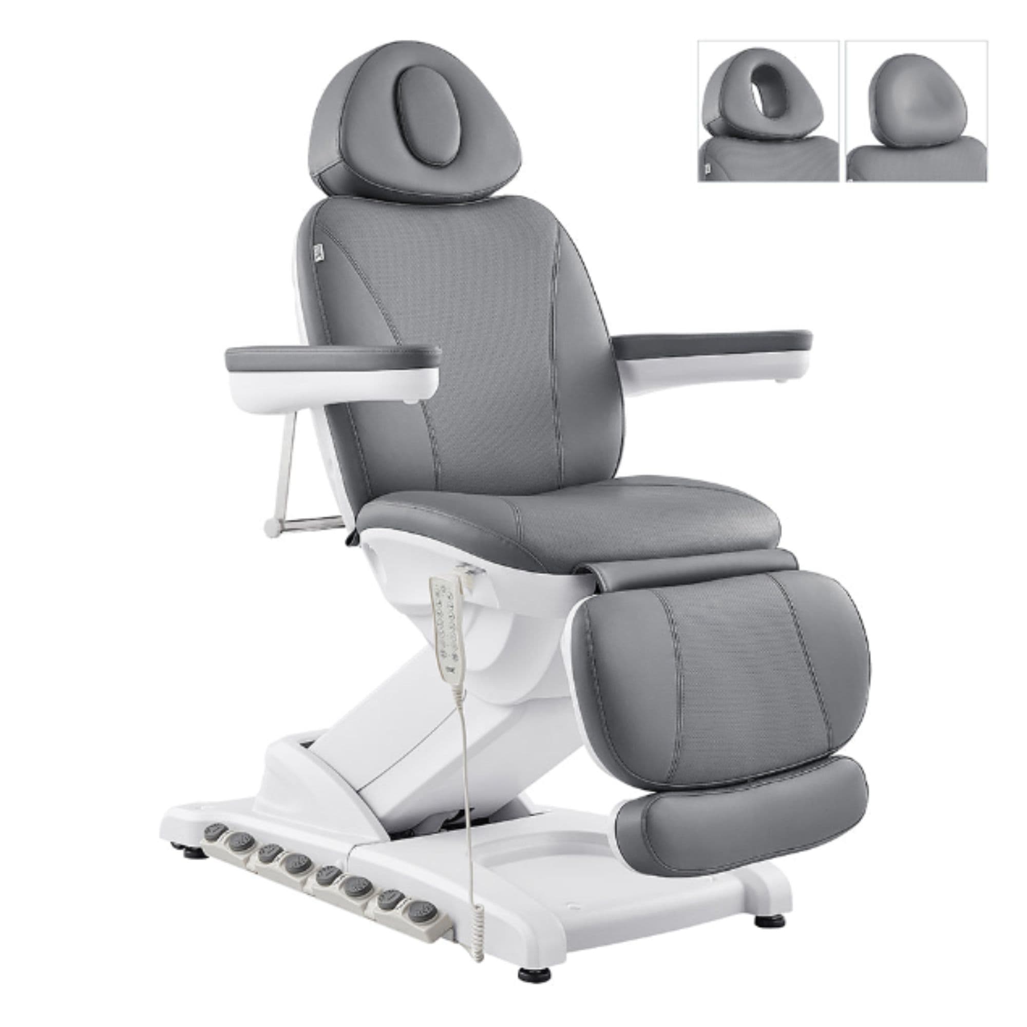 DIR Apollo 4-Motor Heated Medical Spa Chair Gray Variant Front Angled View With Detachable Headrest Options On White Background