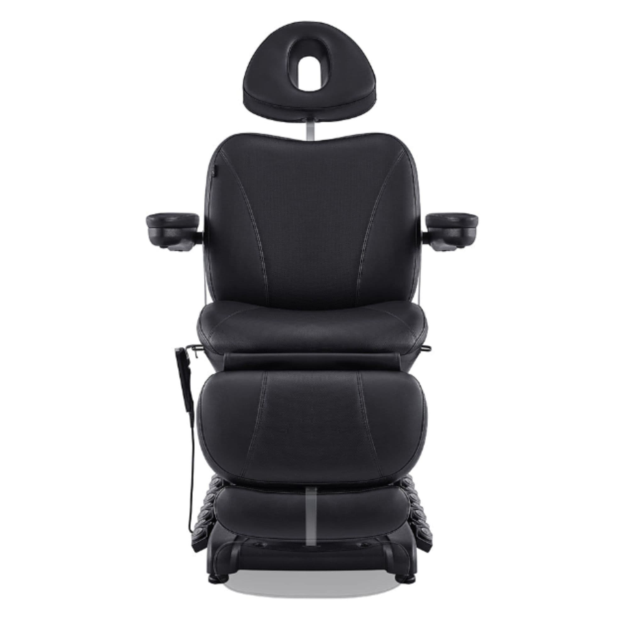 DIR Apollo 4-Motors Thermo Heated Med Spa Treatment Chair Black Variant Front View With Raised Headrest On White Background