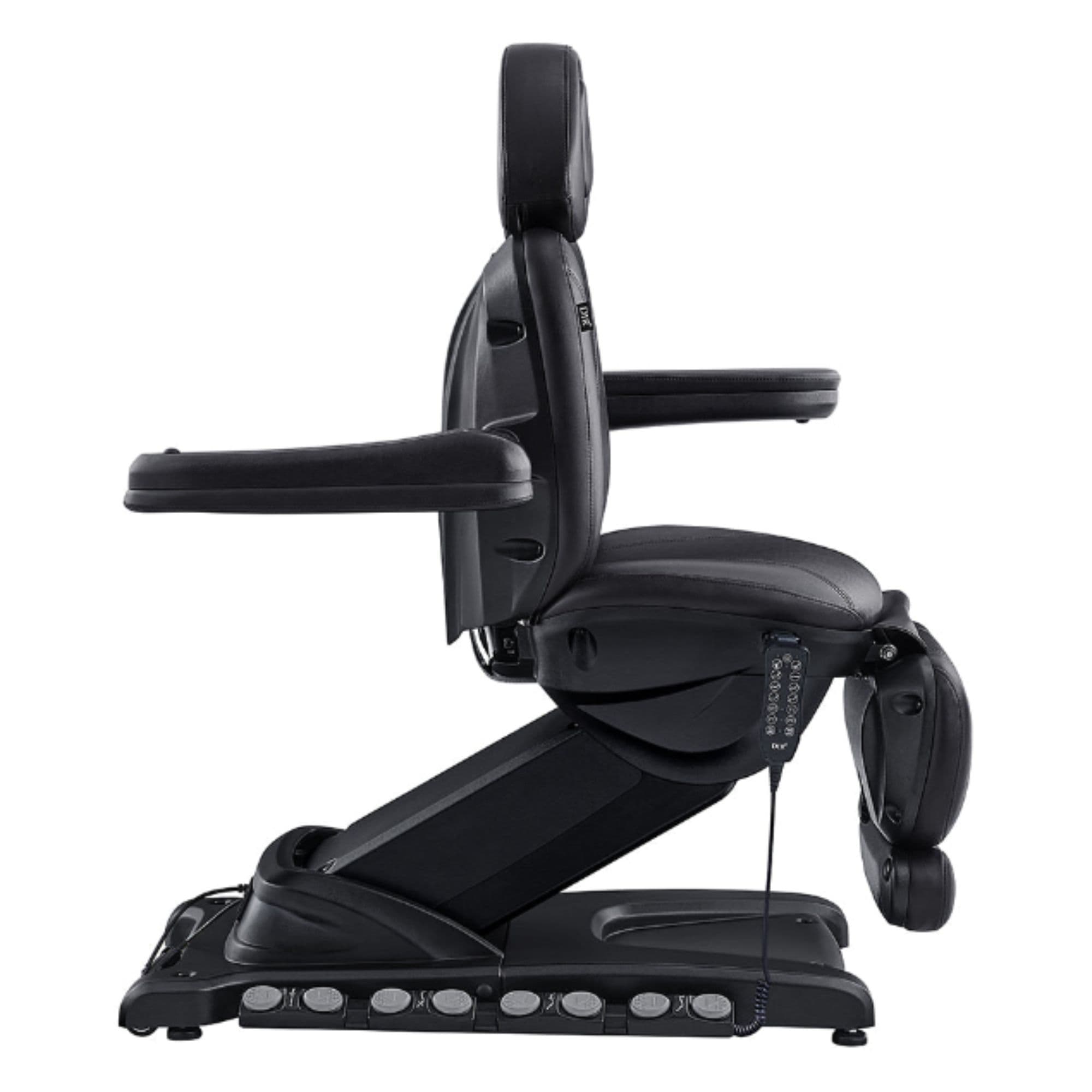 DIR Apollo 4-Motors Thermo Heated Med Spa Treatment Chair Black Variant Side View Showing Swing-Away Armrest Position On White Background