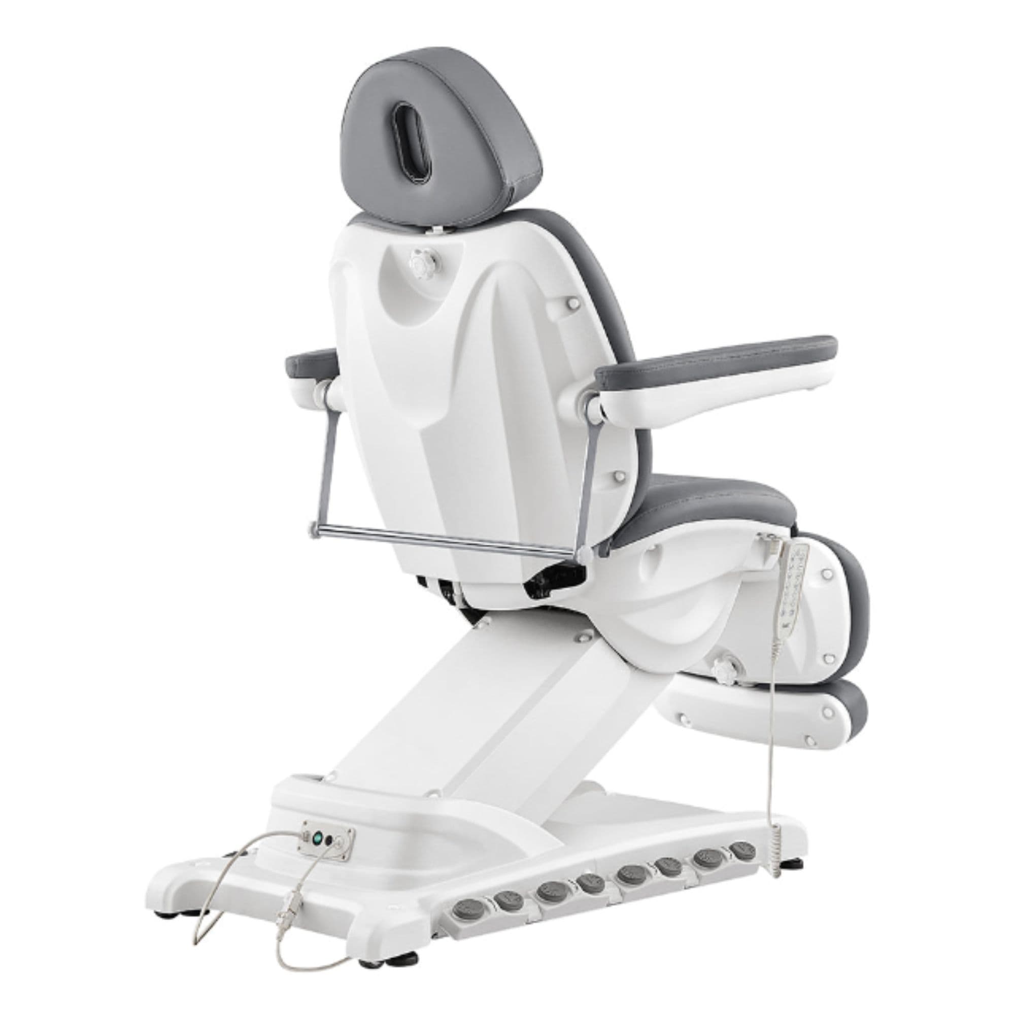 DIR Apollo 4-Motors Thermo Heated Med Spa Treatment Chair Gray Variant Rear View With Built-In Foot Pedal Control On White Background