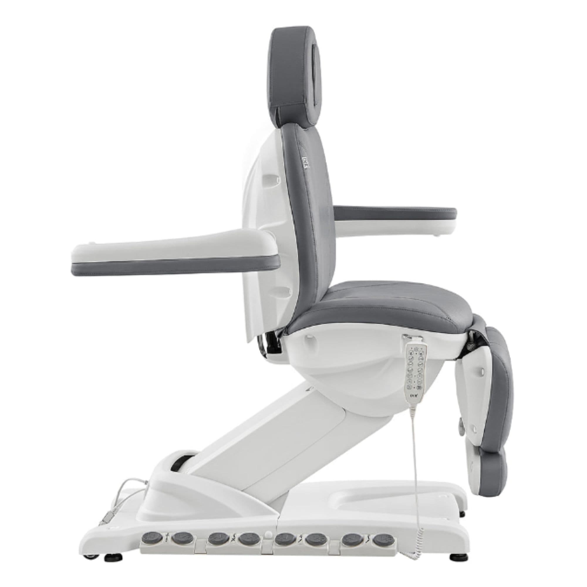 DIR Apollo 4-Motors Thermo Heated Med Spa Treatment Chair Gray Variant Side View Showing Swing-Away Armrest Position On White Background