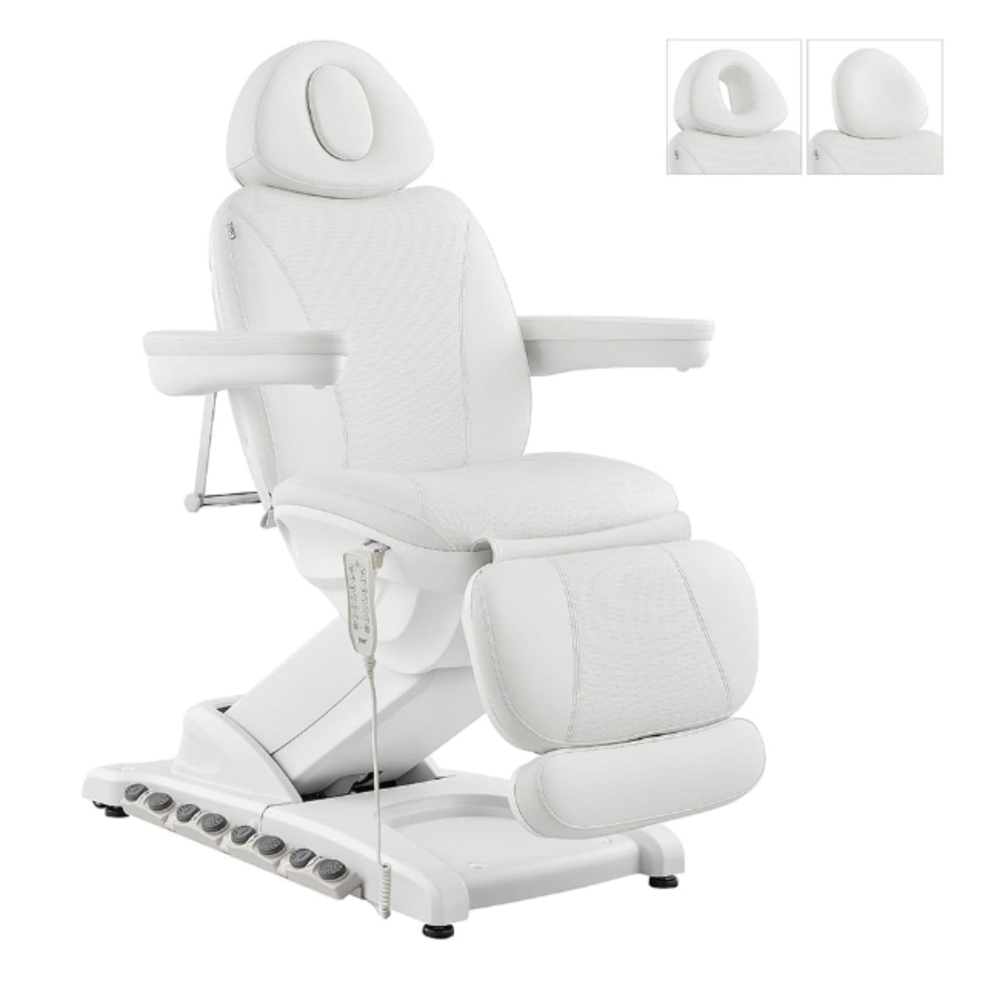 DIR Apollo 4-Motors Thermo Heated Med Spa Treatment Chair White Variant Front Angled View With Detachable Headrest Options On White Background