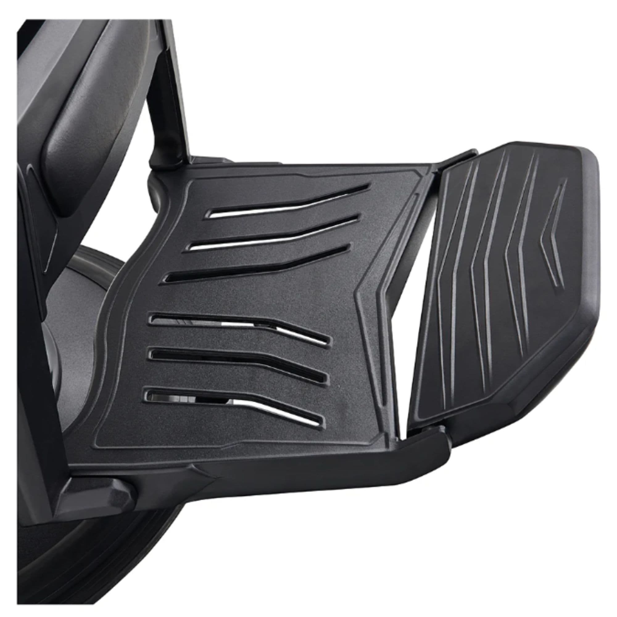 DIR Artura Contemporary Barbershop Chair Black Variant With Close-Up View Of Footrest Platform On White Background