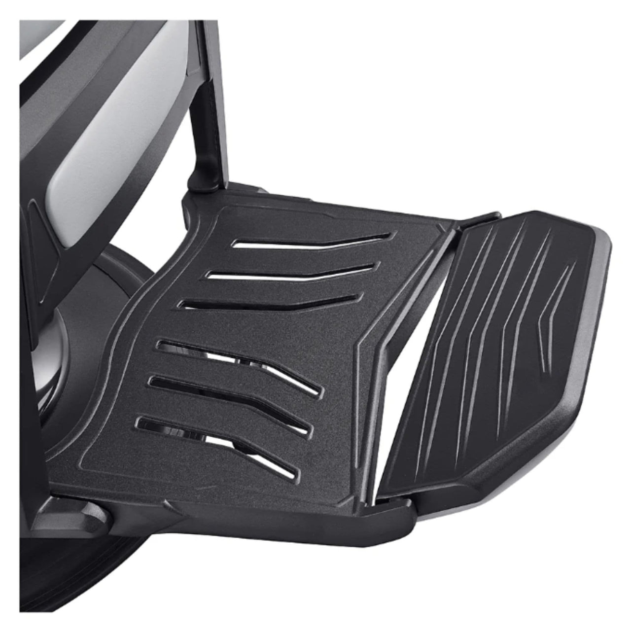 DIR Artura Contemporary Barbershop Chair Gray Variant With Close-Up View Of Footrest Platform On White Background