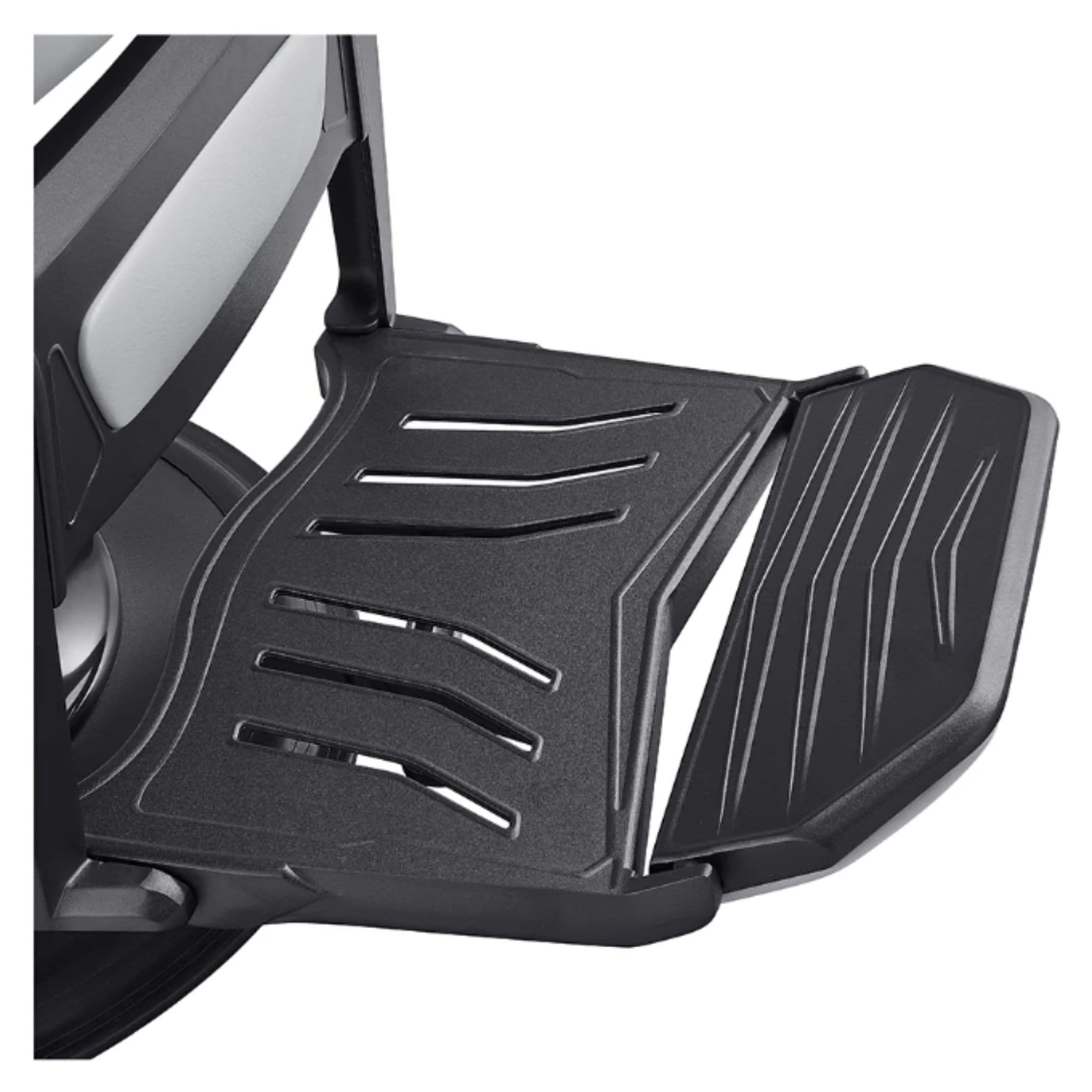 DIR Artura Contemporary Barbershop Chair Gray Variant With Close-Up View Of Footrest Platform On White Background