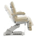 DIR Aurora 4-Motors Swivel Medical Procedure Chair Beige Side View Demonstrating Chair And Stirrup Adjustment Positions On White Background