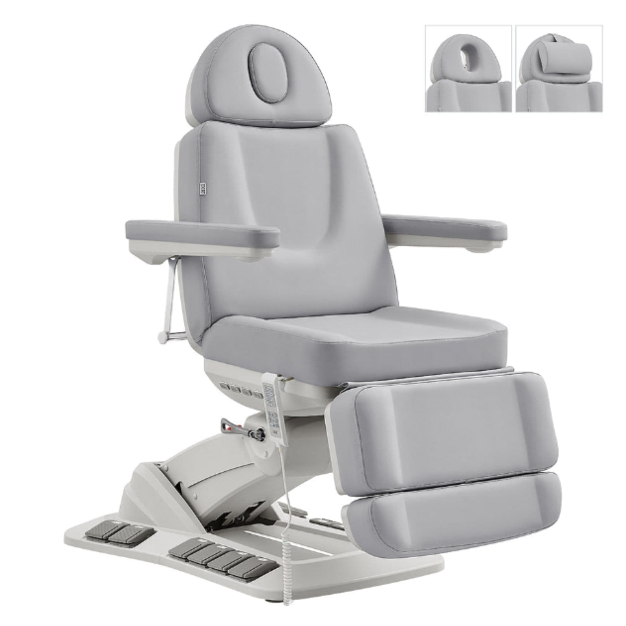 DIR Aurora 4-Motors Swivel Medical Procedure Chair Gray Front Angled With Removable Face Cushion On White Background