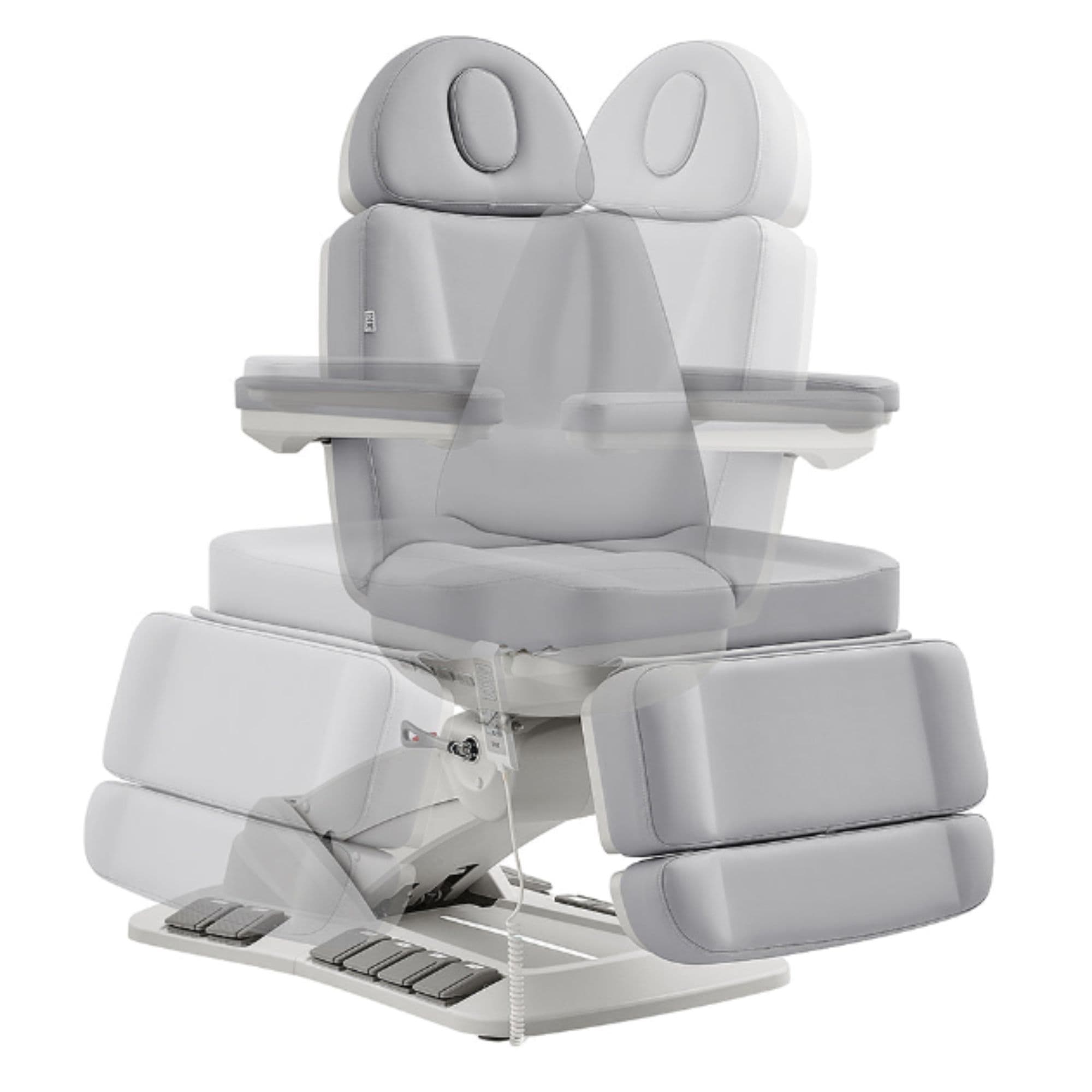 DIR Aurora 4-Motors Swivel Medical Procedure Chair Gray Front View With Swivel Rotation Demonstration On White Background