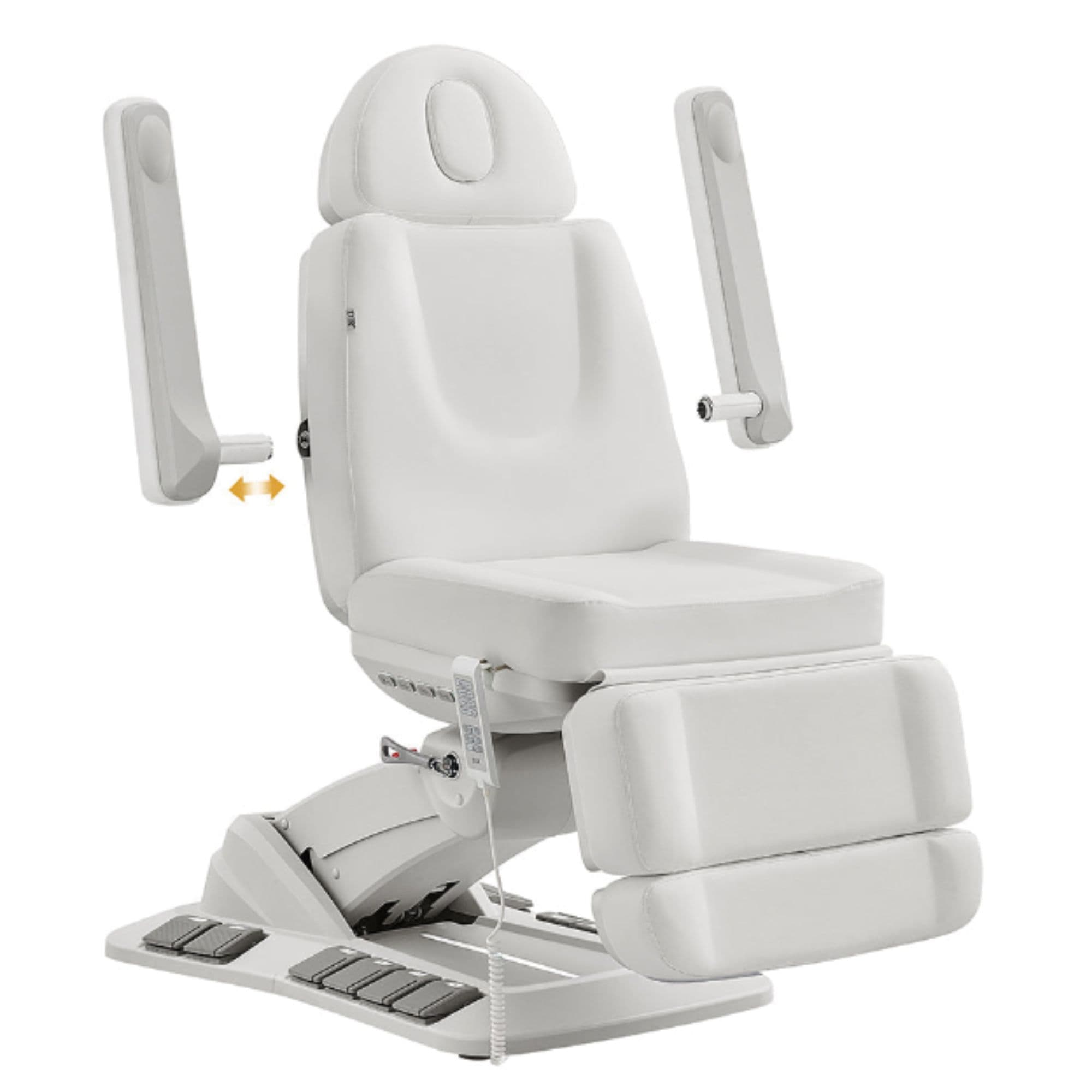 DIR Aurora 4-Motors Swivel Medical Procedure Chair White Angled View Demonstrating Detachable Armrest On White Background